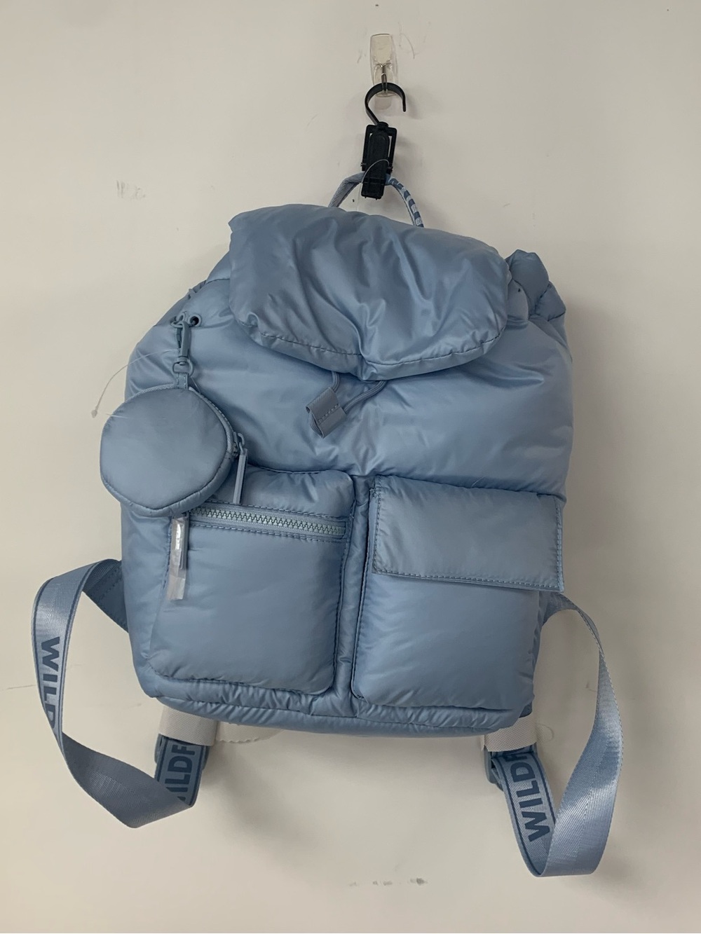 Wildfox Light Blue Puffer Jacket with Front Zip Pockets